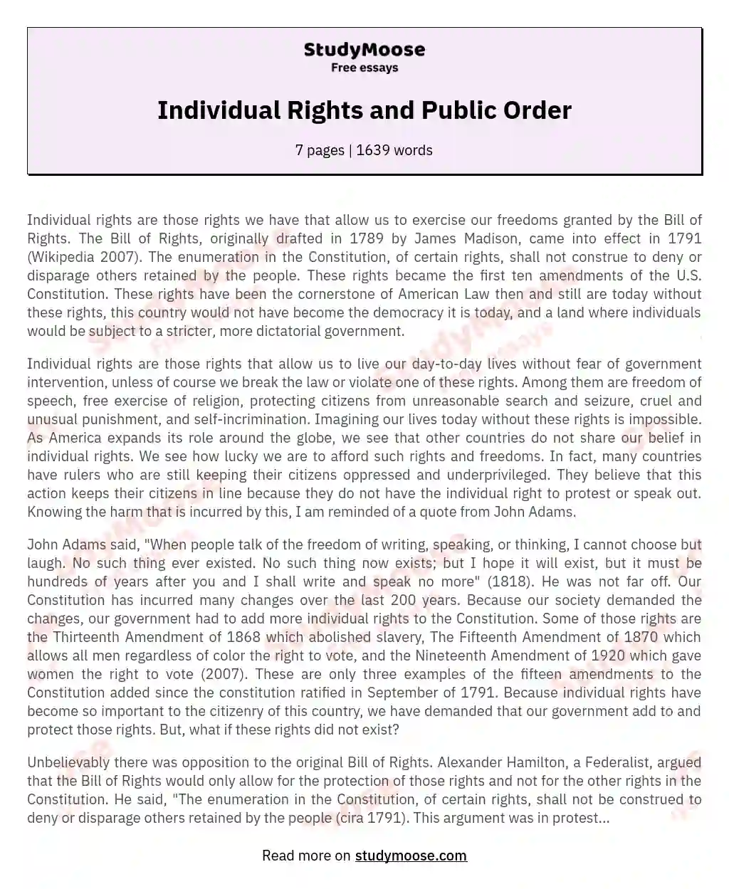 Individual Rights and Public Order