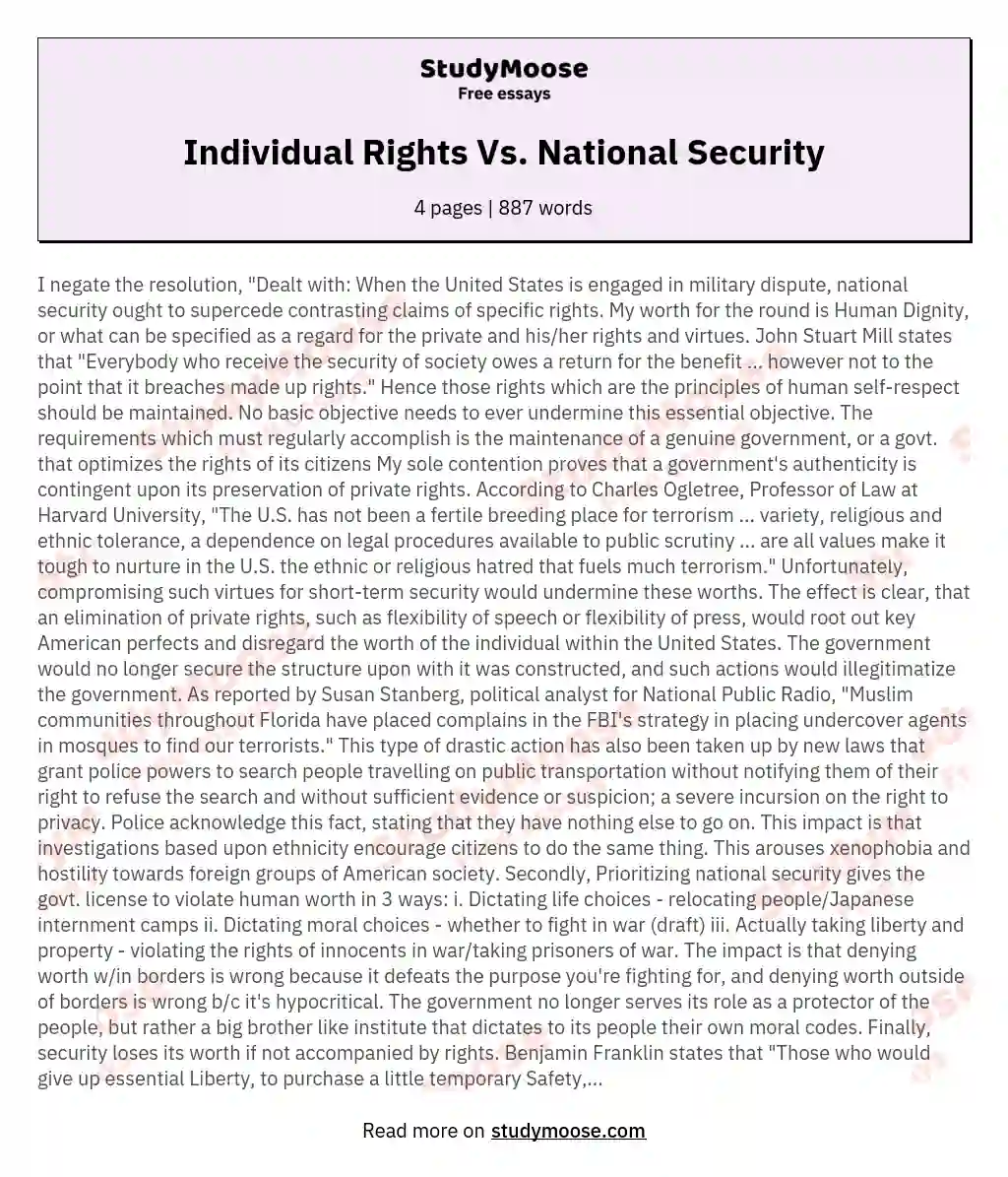 Individual Rights Vs. National Security essay