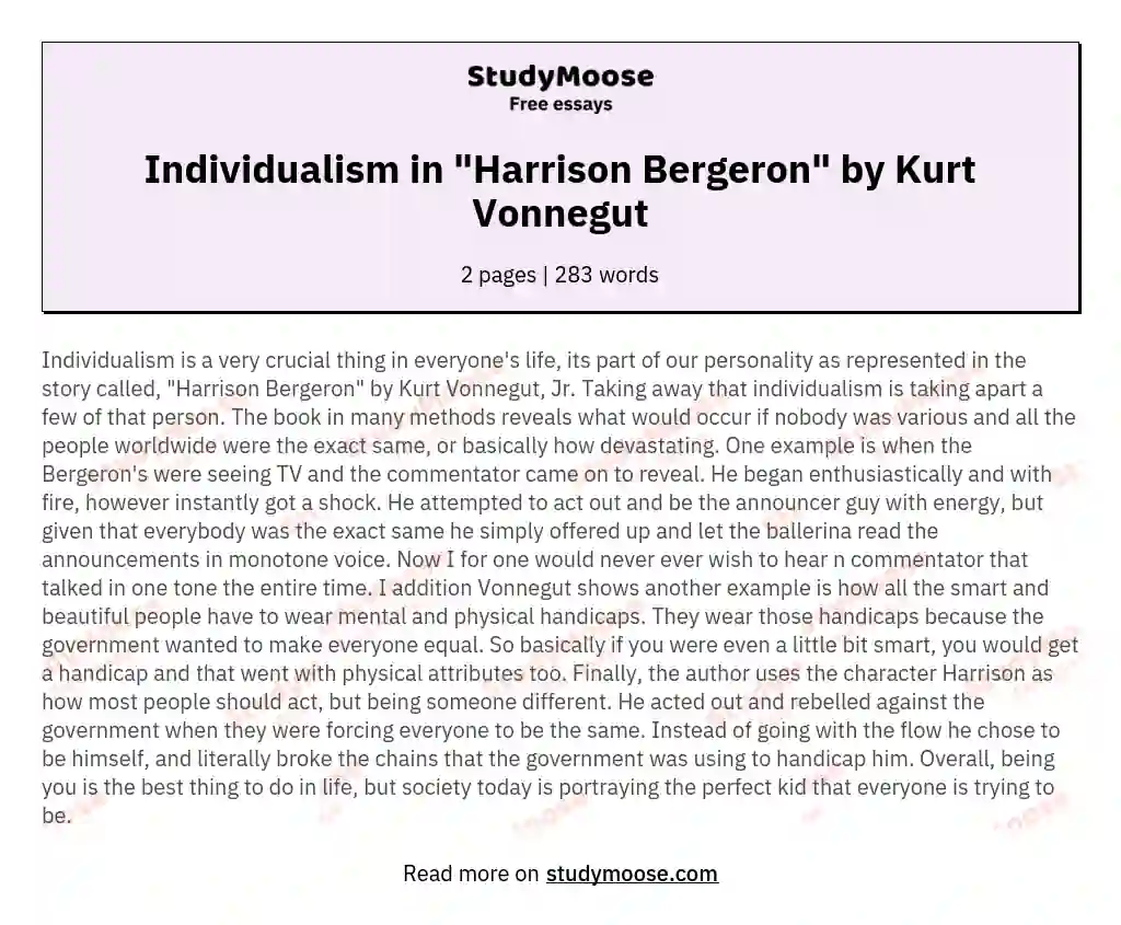 Individualism in "Harrison Bergeron" by Kurt Vonnegut