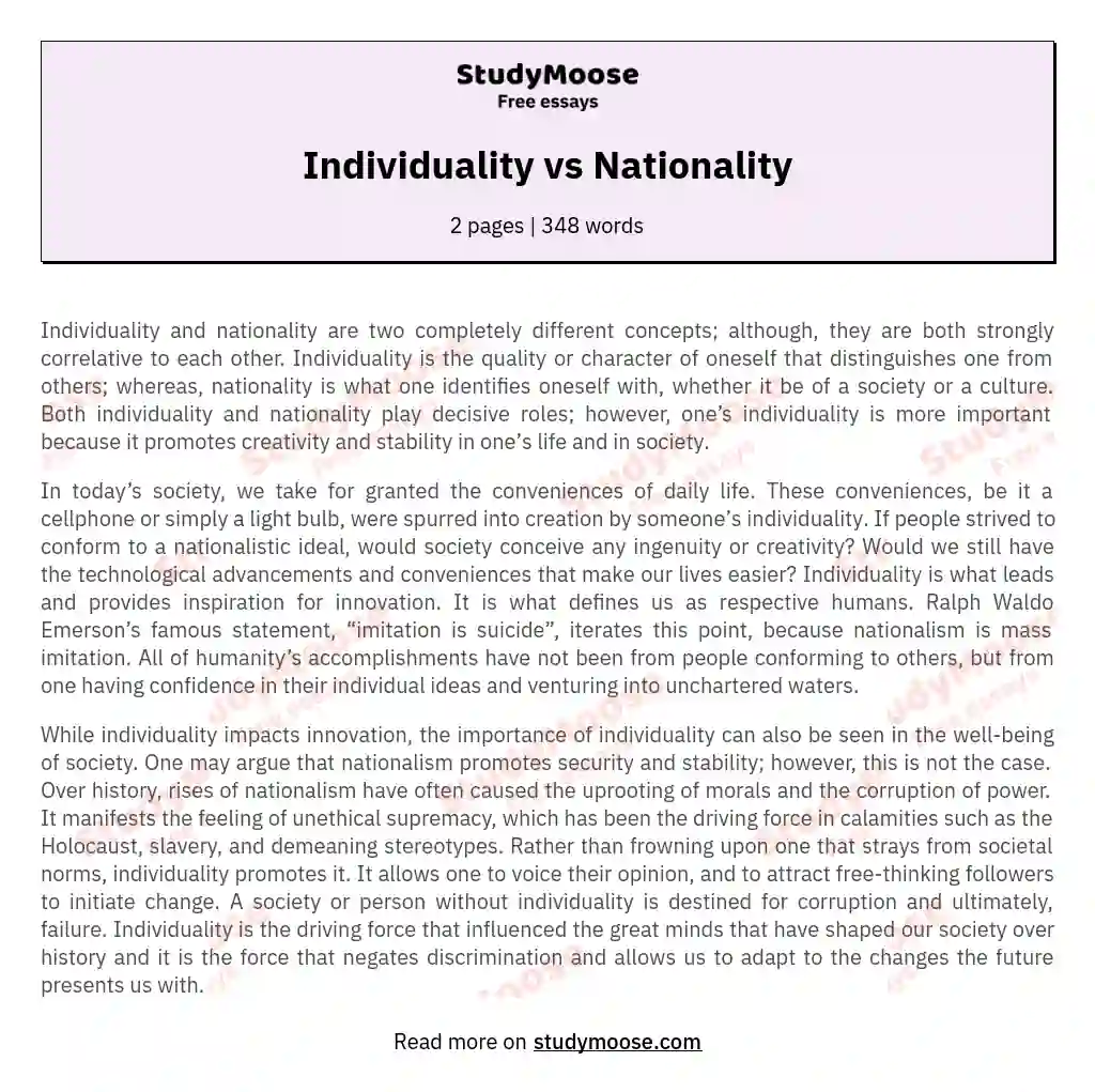 Individuality vs Nationality essay