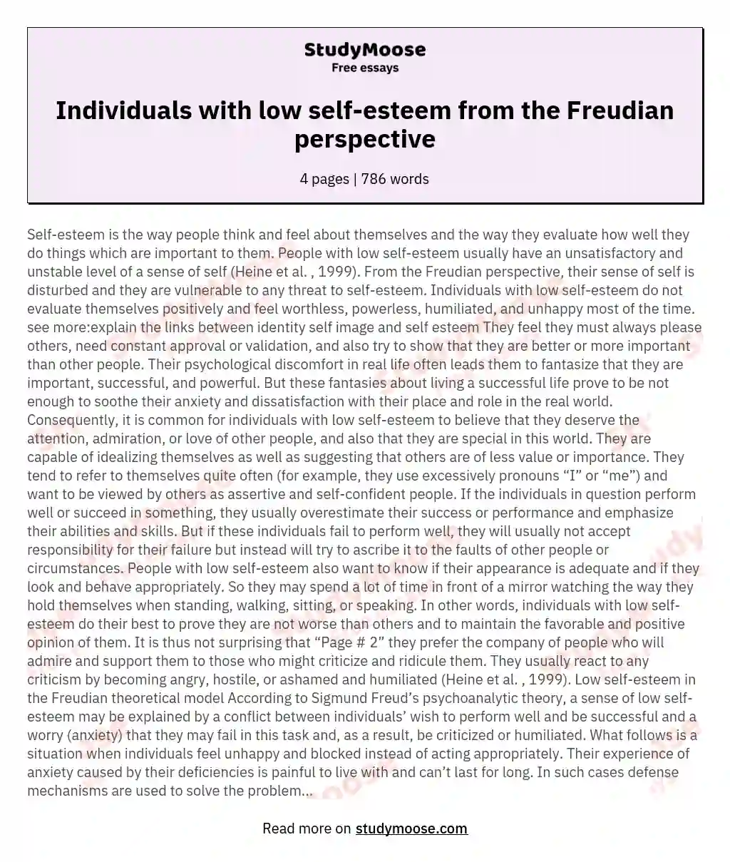 Individuals with low self-esteem from the Freudian perspective essay