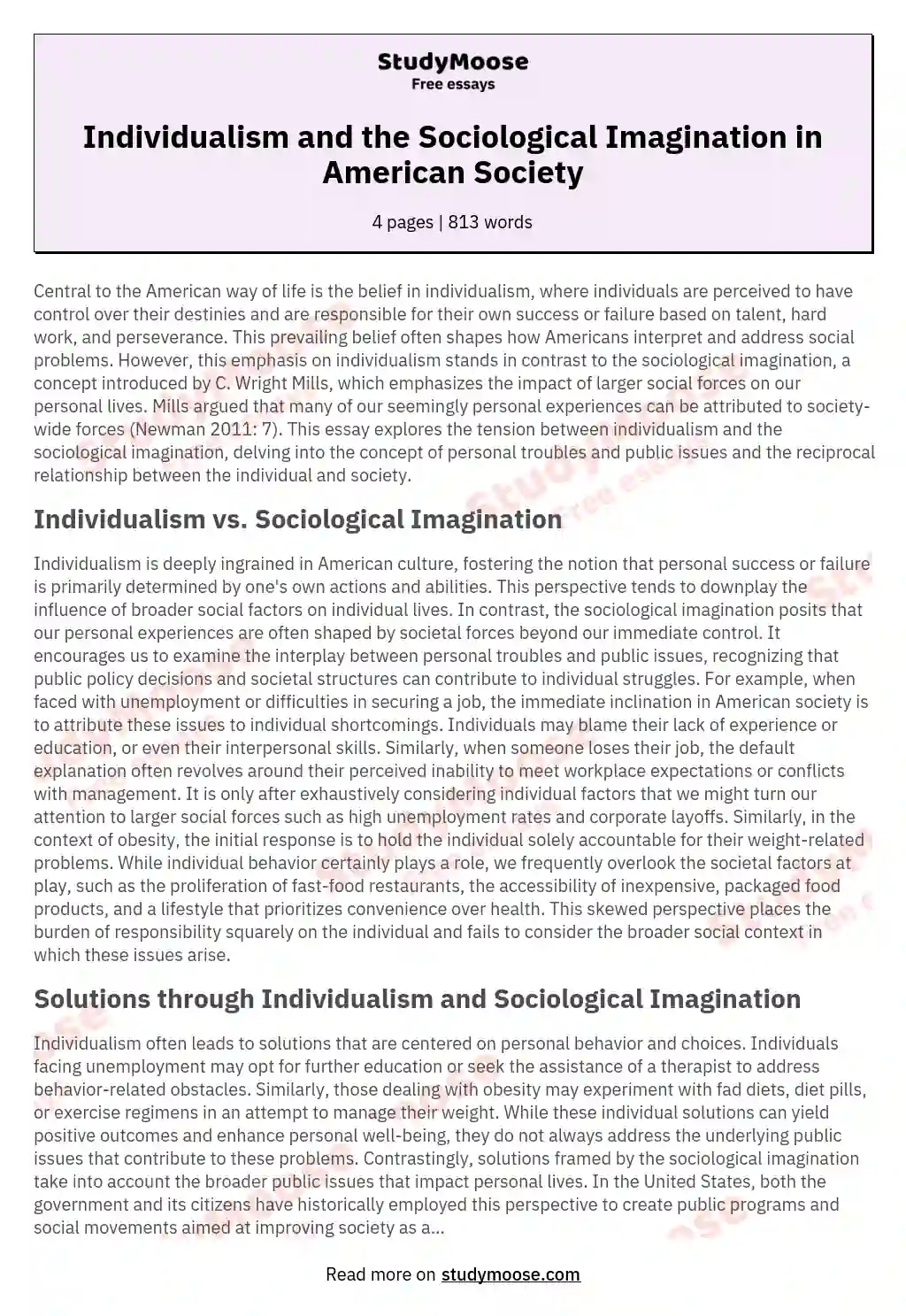 essay on sociological imagination