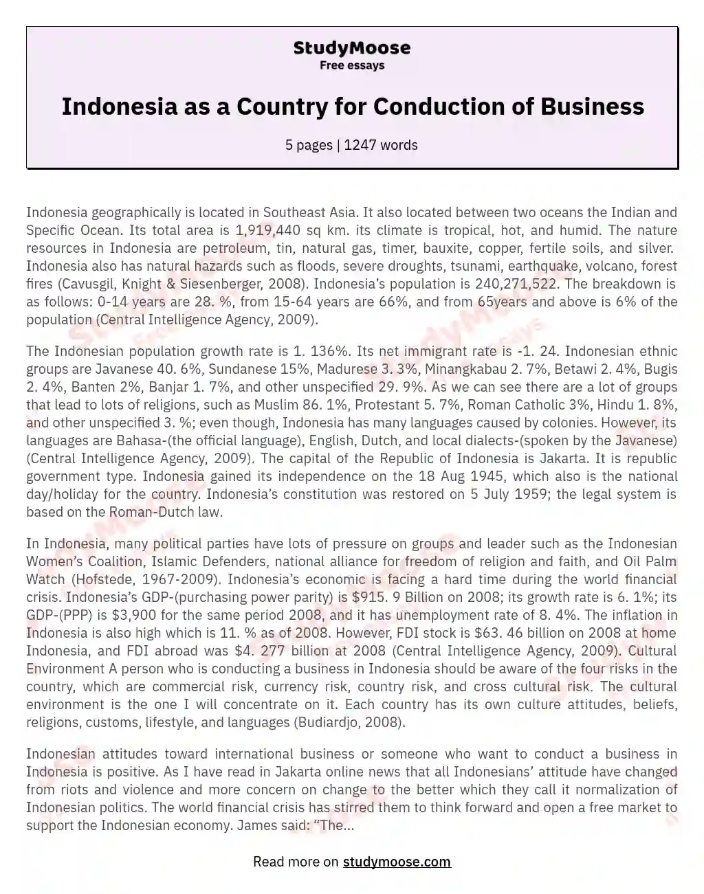 Indonesia as a Country for Conduction of Business