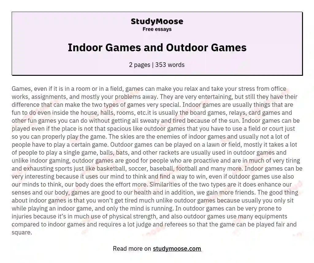 Indoor Games and Outdoor Games essay
