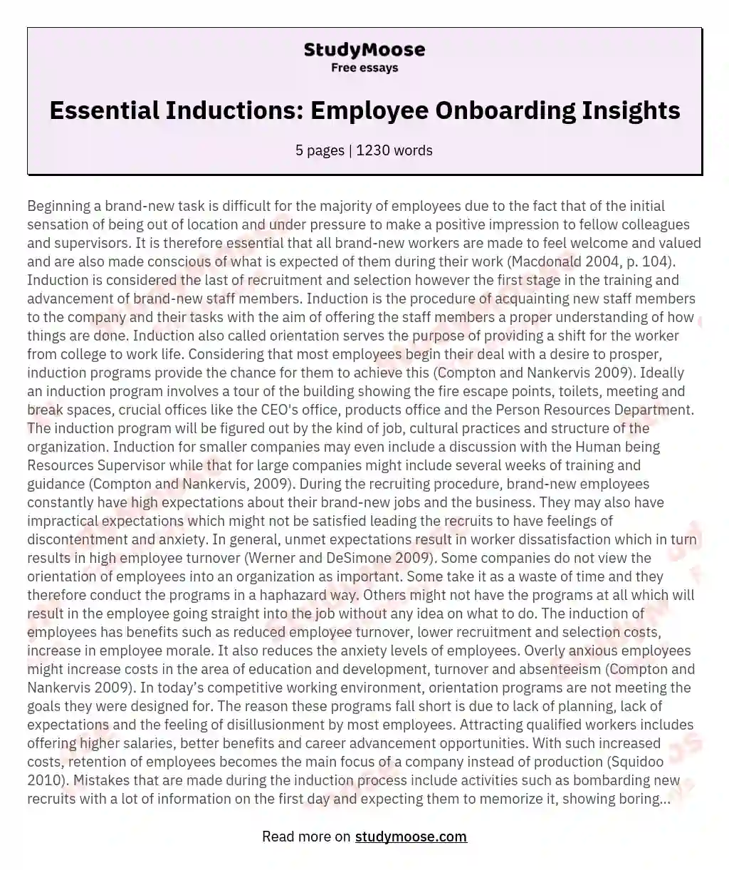 Essential Inductions: Employee Onboarding Insights essay