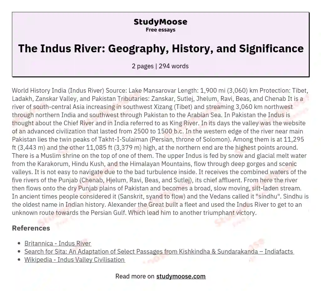 The Indus River: Geography, History, and Significance essay