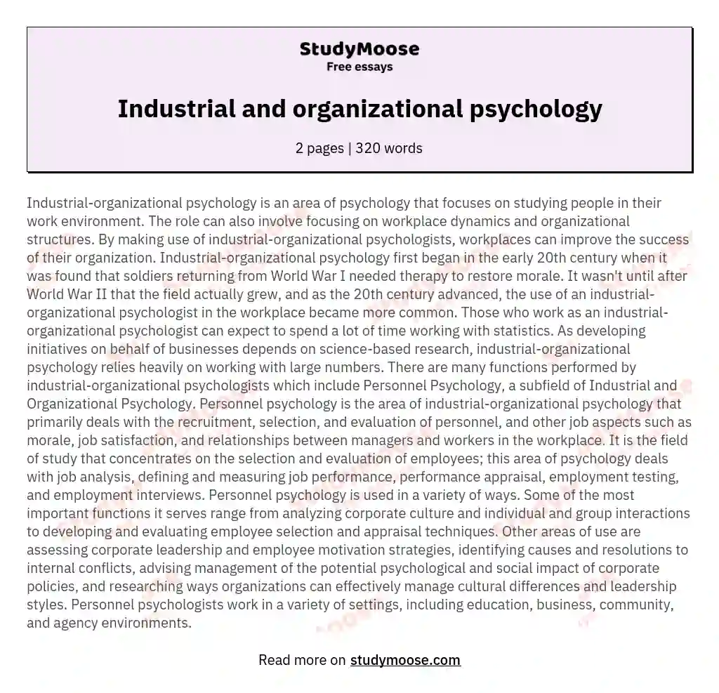 Industrial and organizational psychology essay
