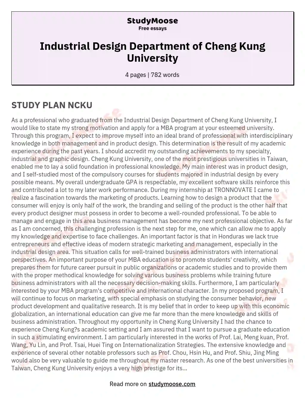 Industrial Design Department of Cheng Kung University essay