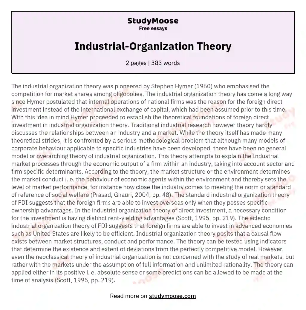 Industrial-Organization Theory essay