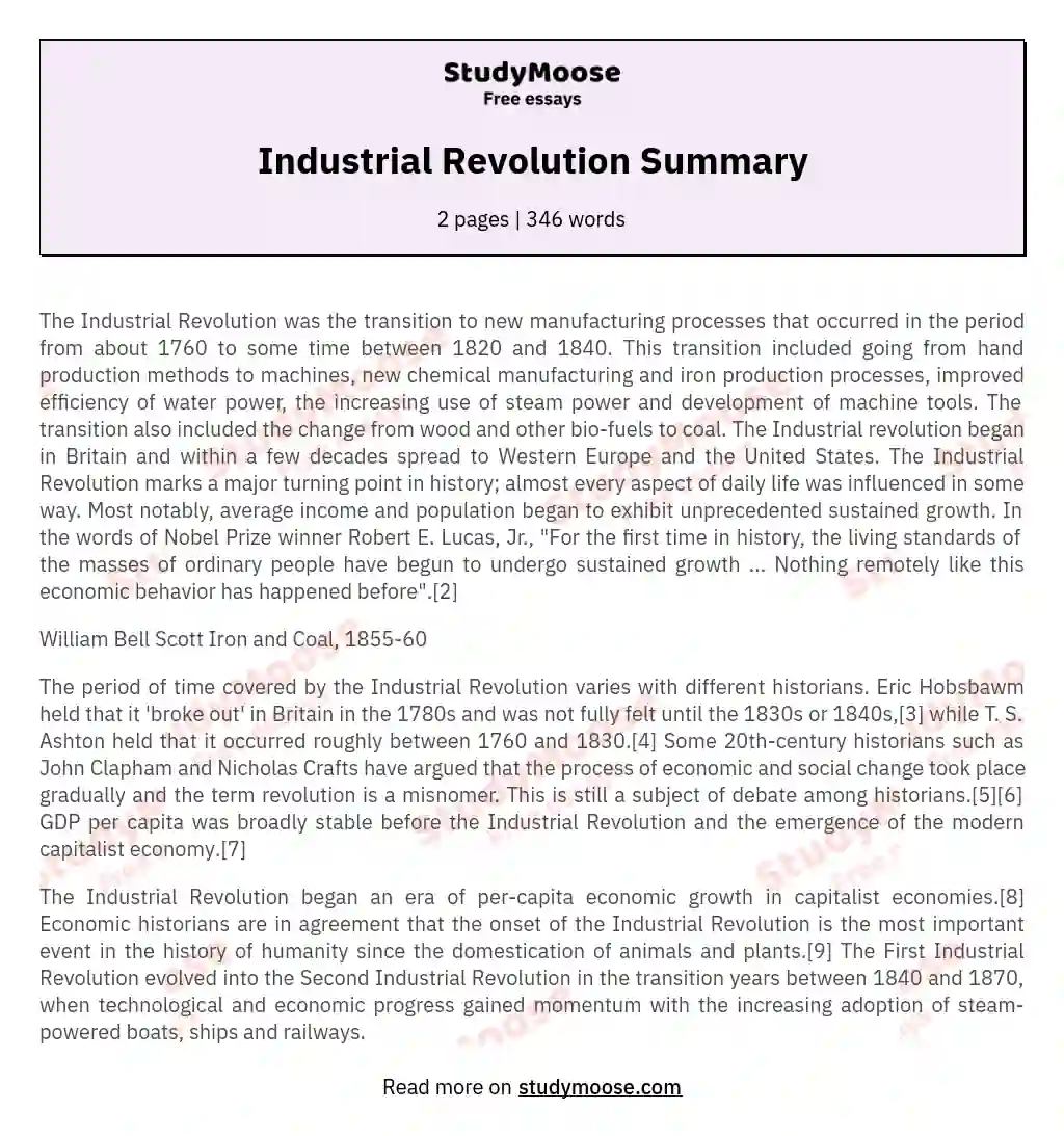 industrial revolution essay topics