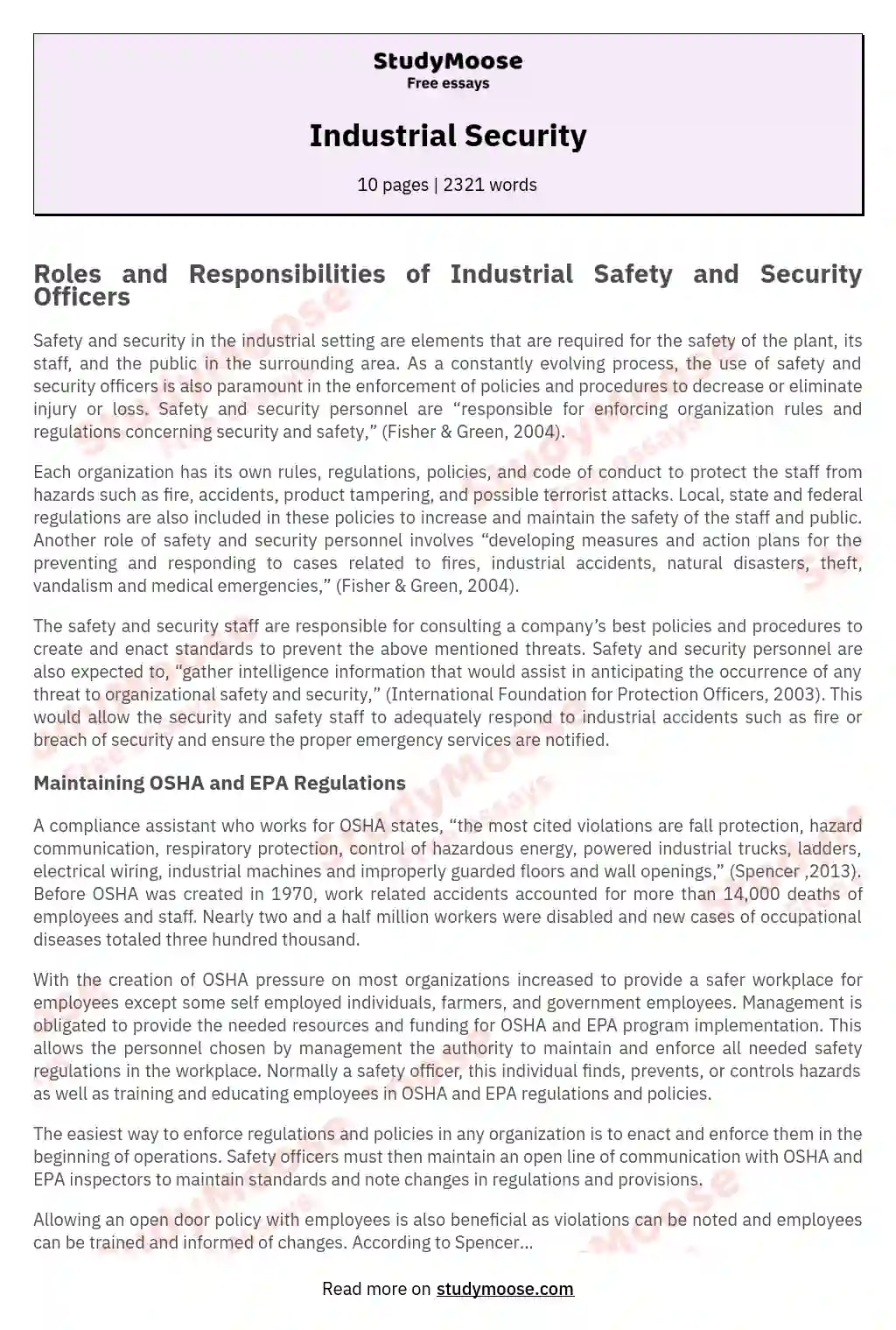Industrial Security essay