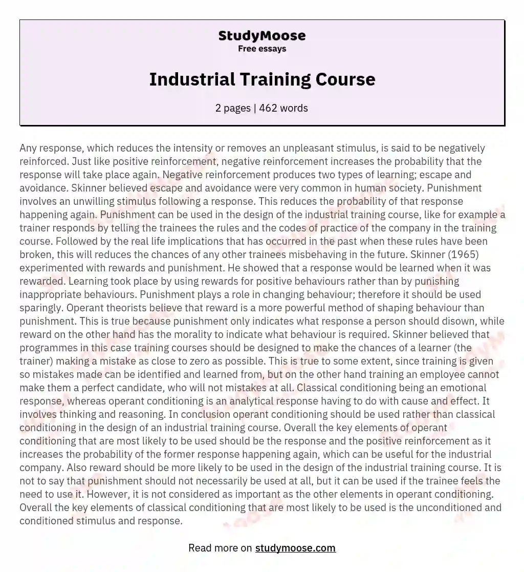 Industrial Training Course essay