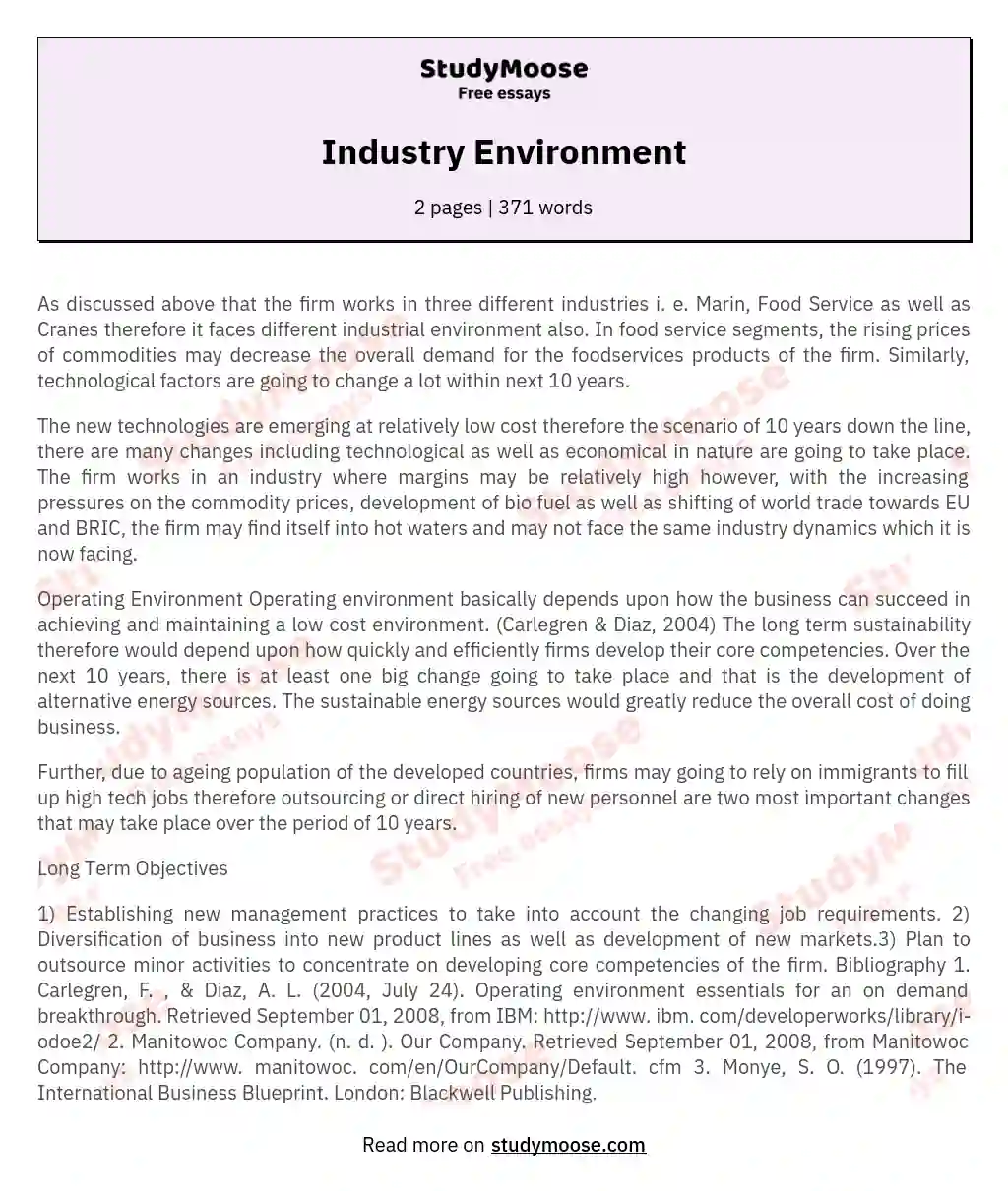 Industry Environment essay
