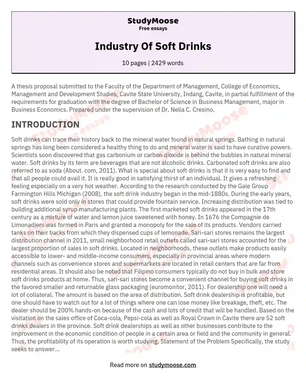 essay on soft drinks