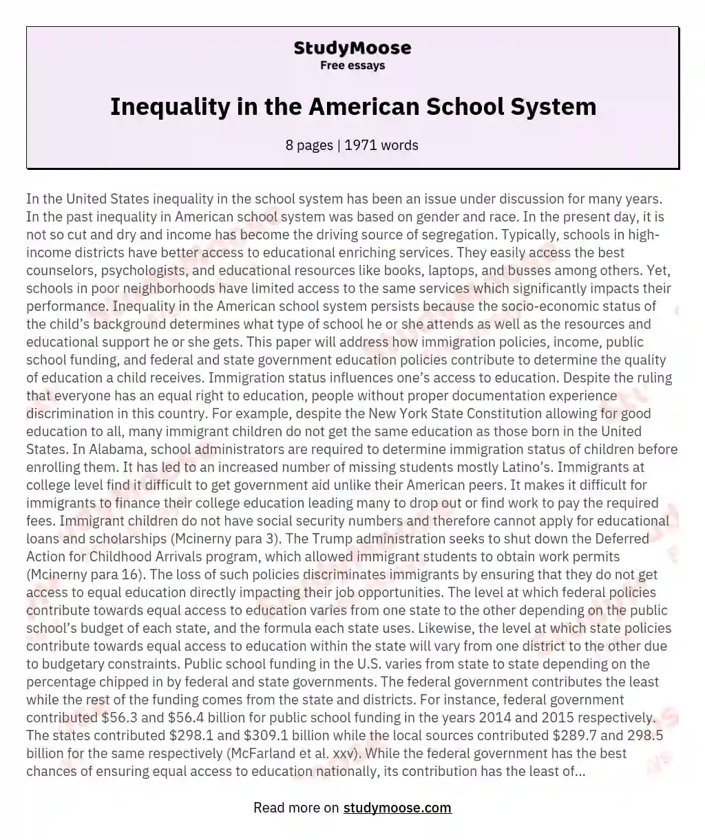 Inequality in the American School System essay