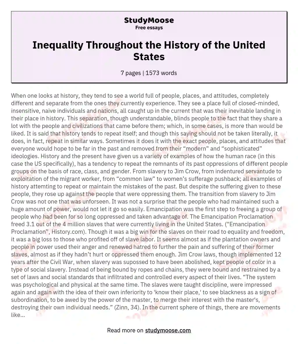 Inequality Throughout the History of the United States essay