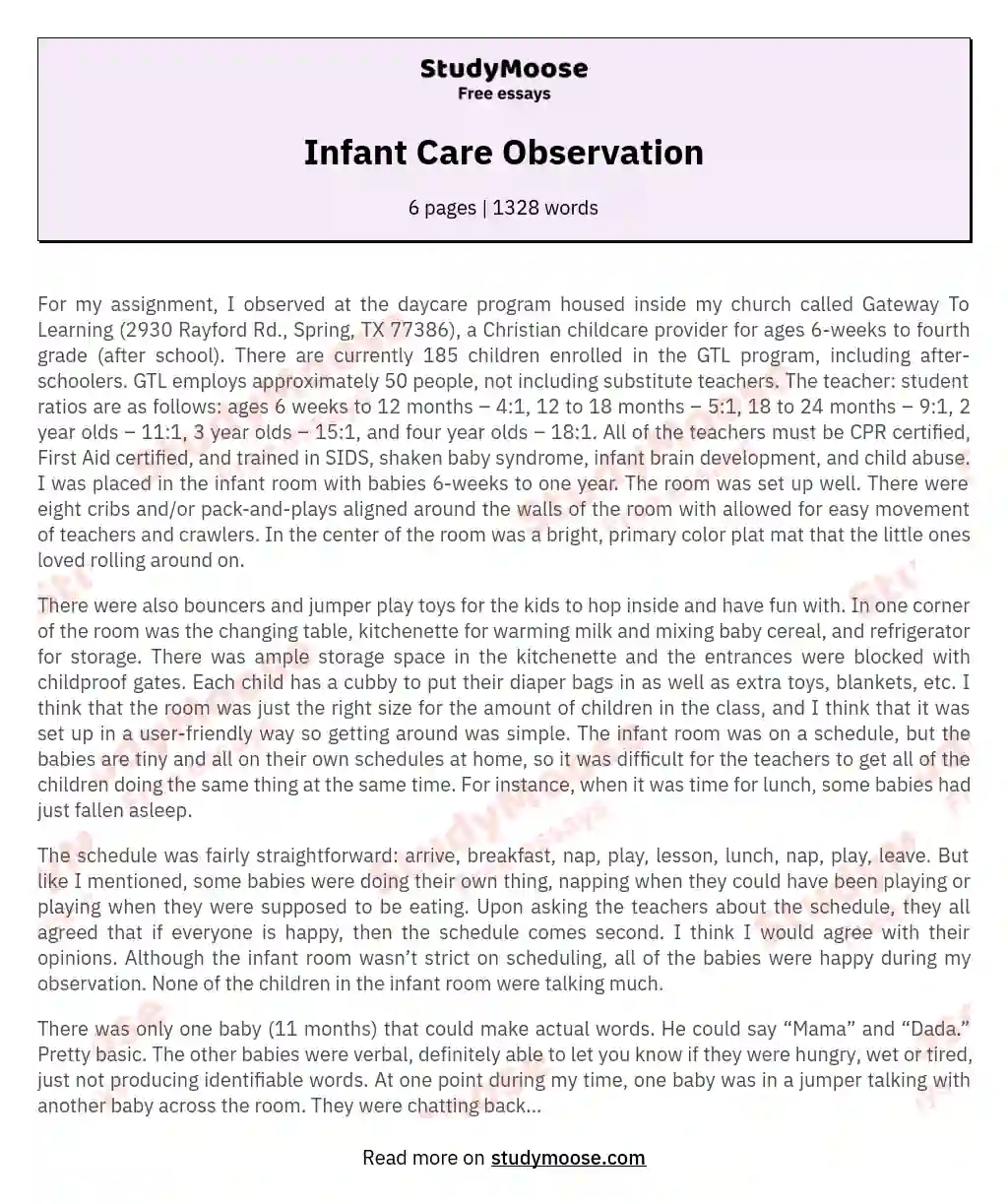 Infant Care Observation essay
