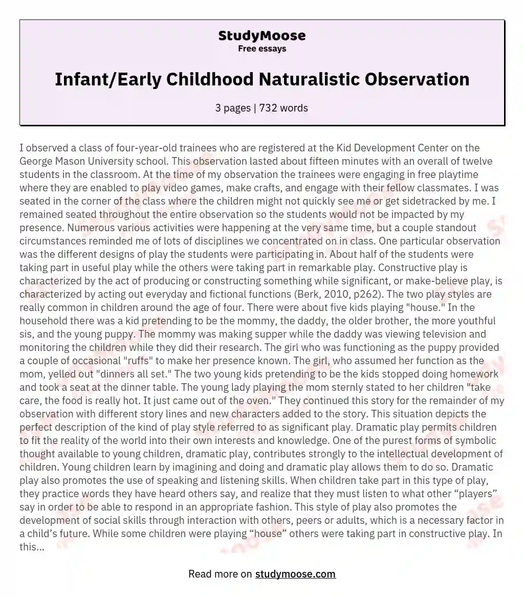 Infant/Early Childhood Naturalistic Observation