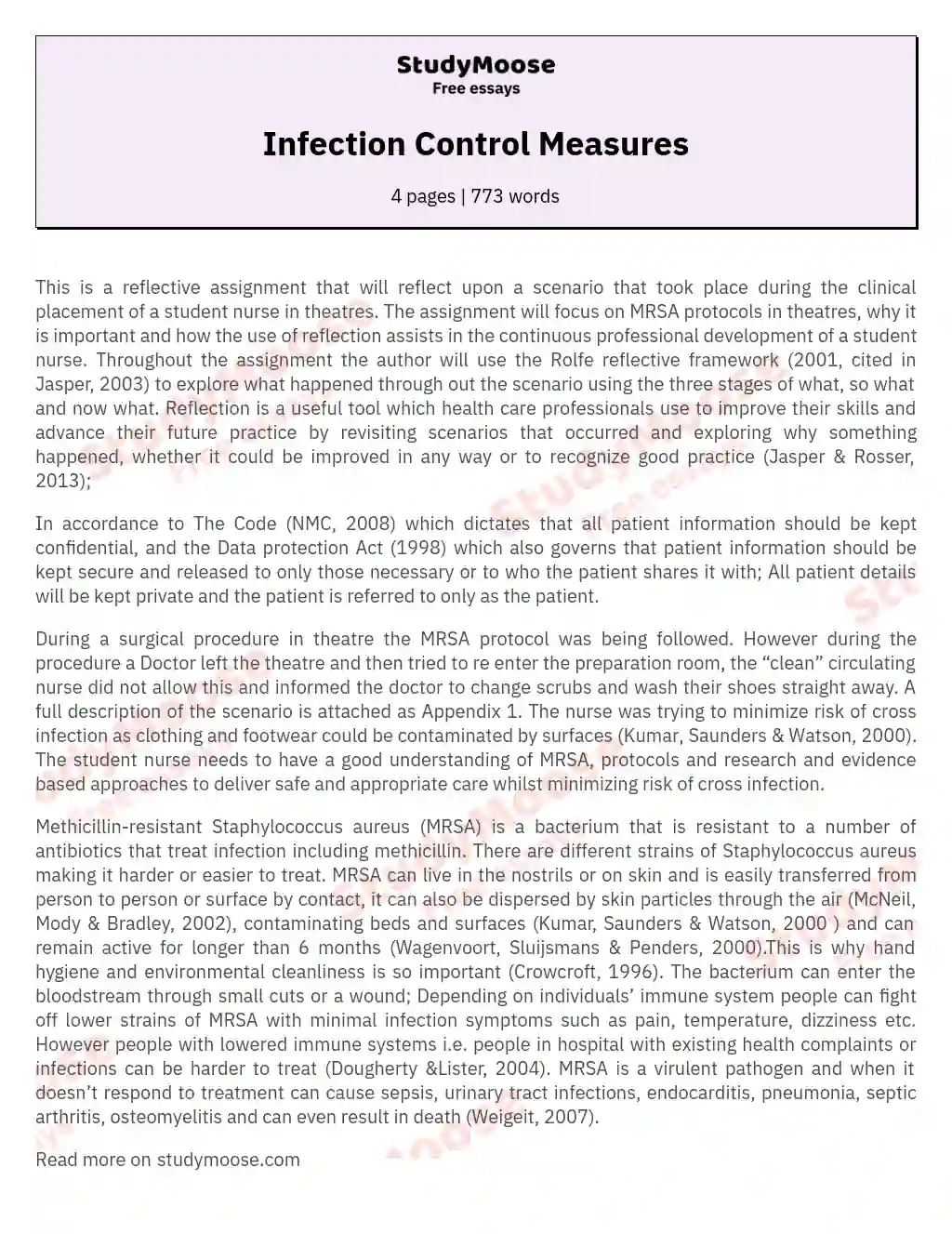 Infection Control Measures essay