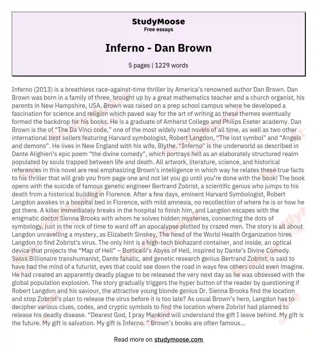 Inferno - Dan Brown essay