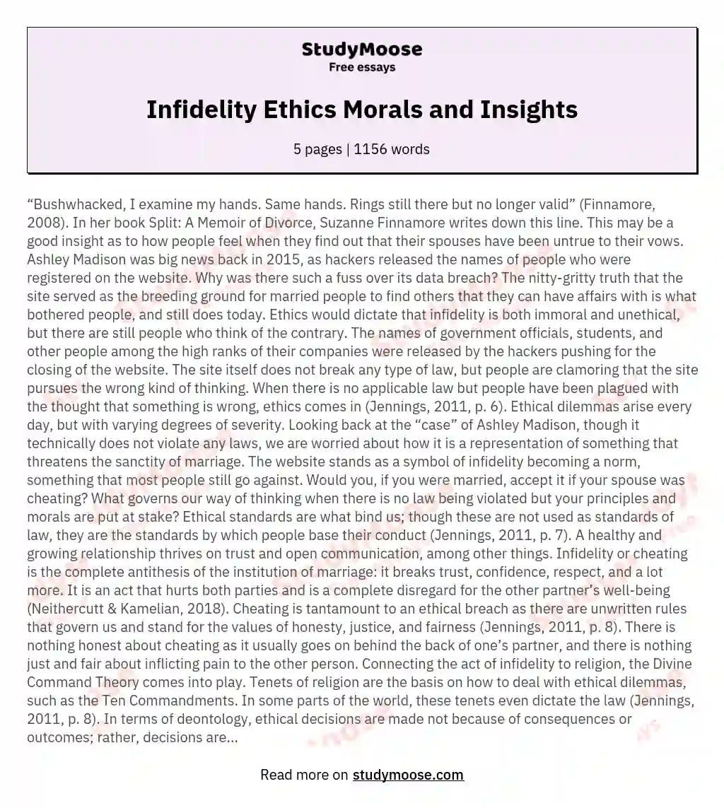 Infidelity Ethics Morals and Insights essay