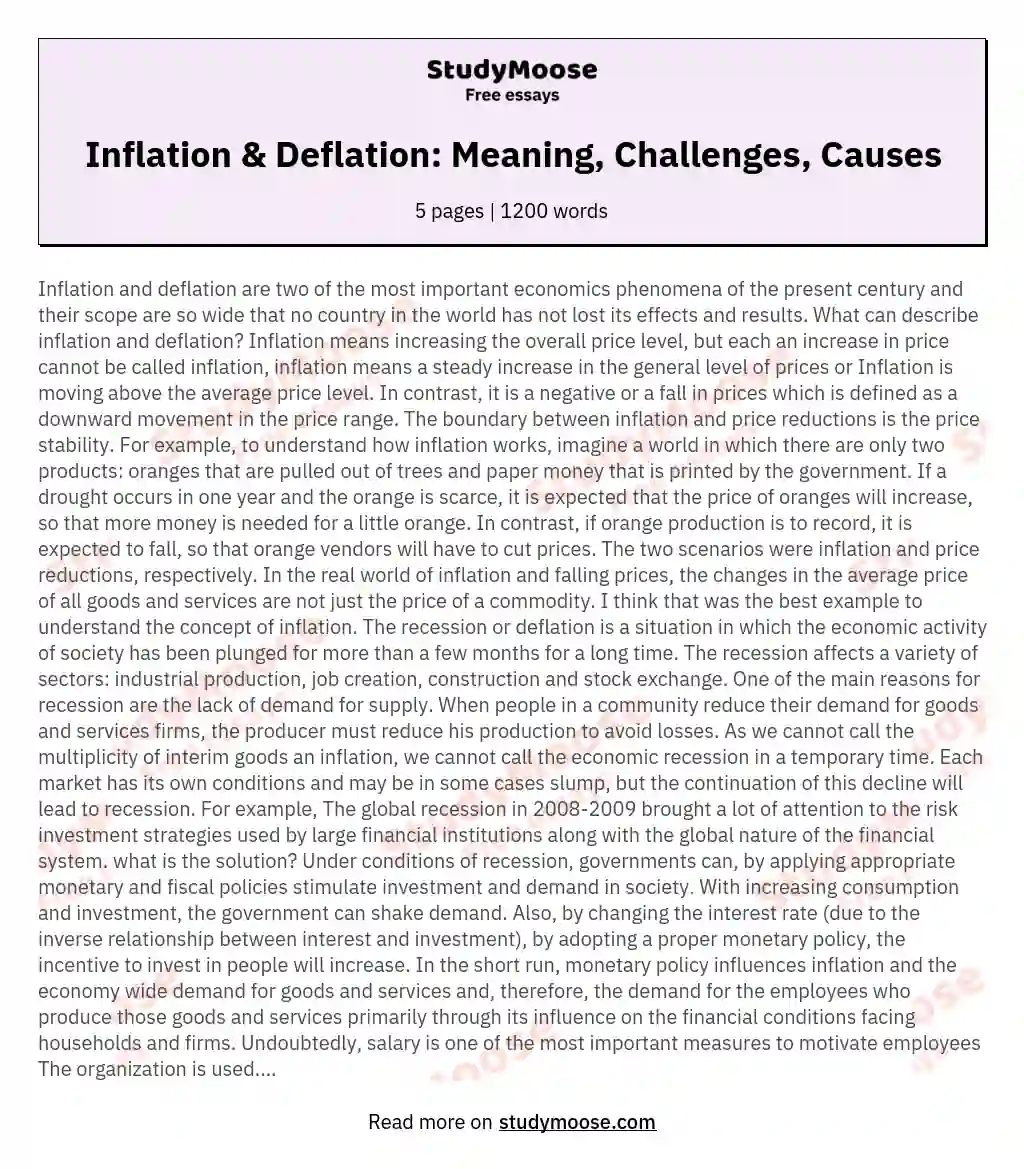 Inflation & Deflation: Meaning, Challenges, Causes essay