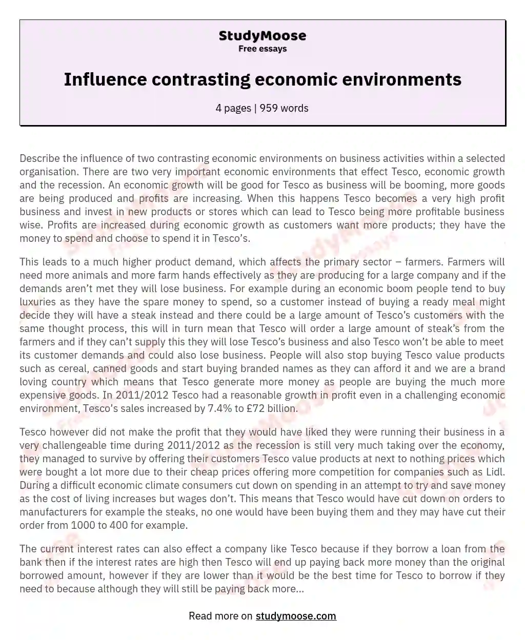Influence contrasting economic environments essay