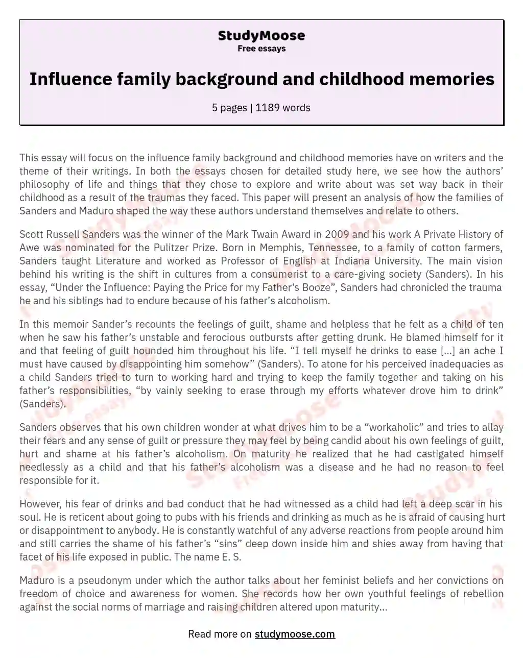 examples of family background essay