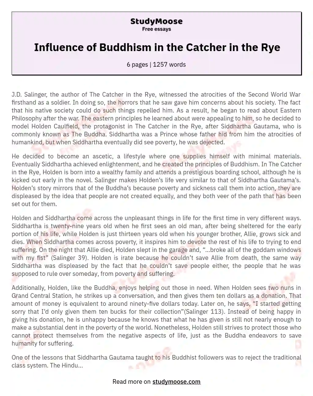 Influence of Buddhism in the Catcher in the Rye essay