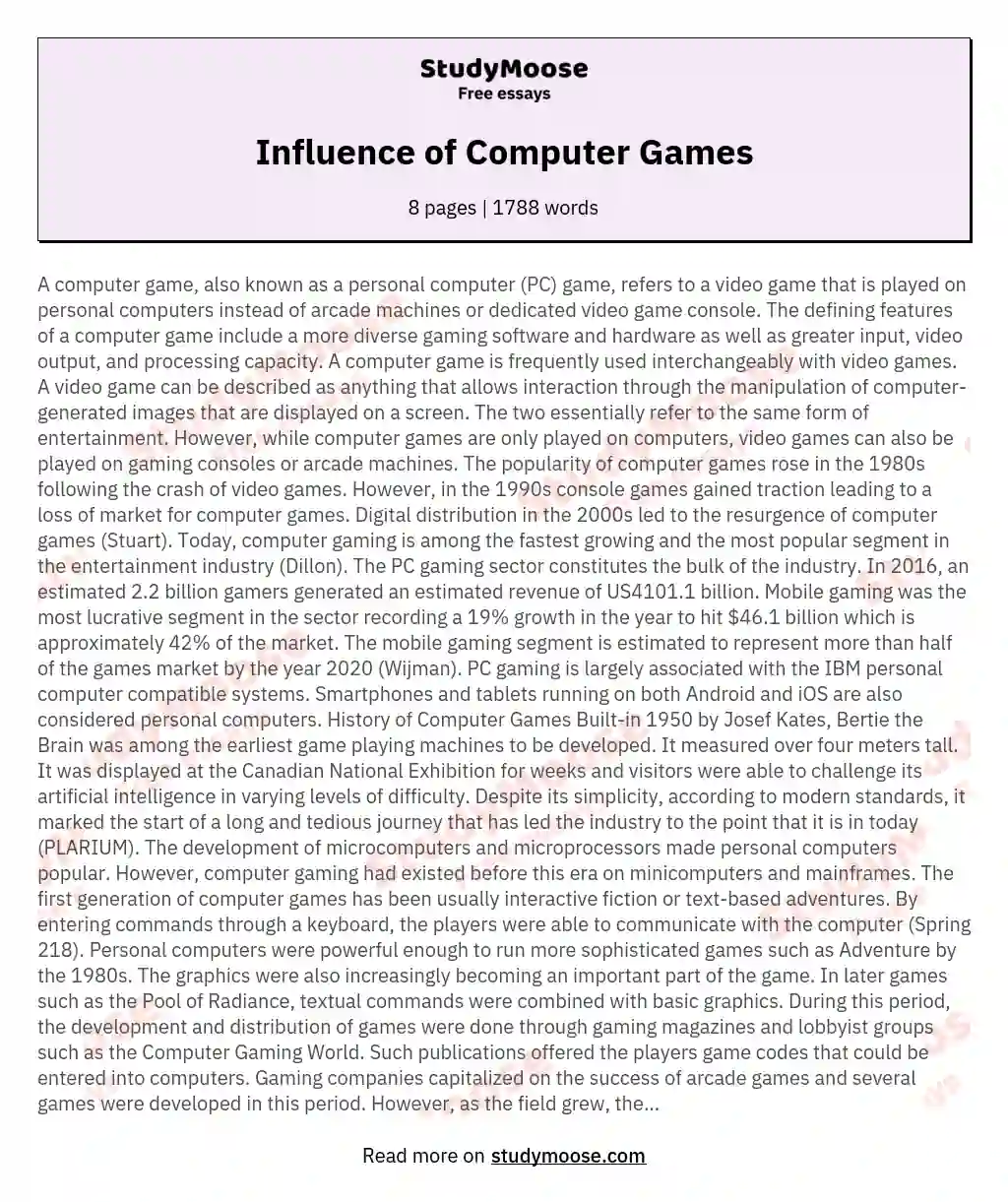 Influence of Computer Games essay