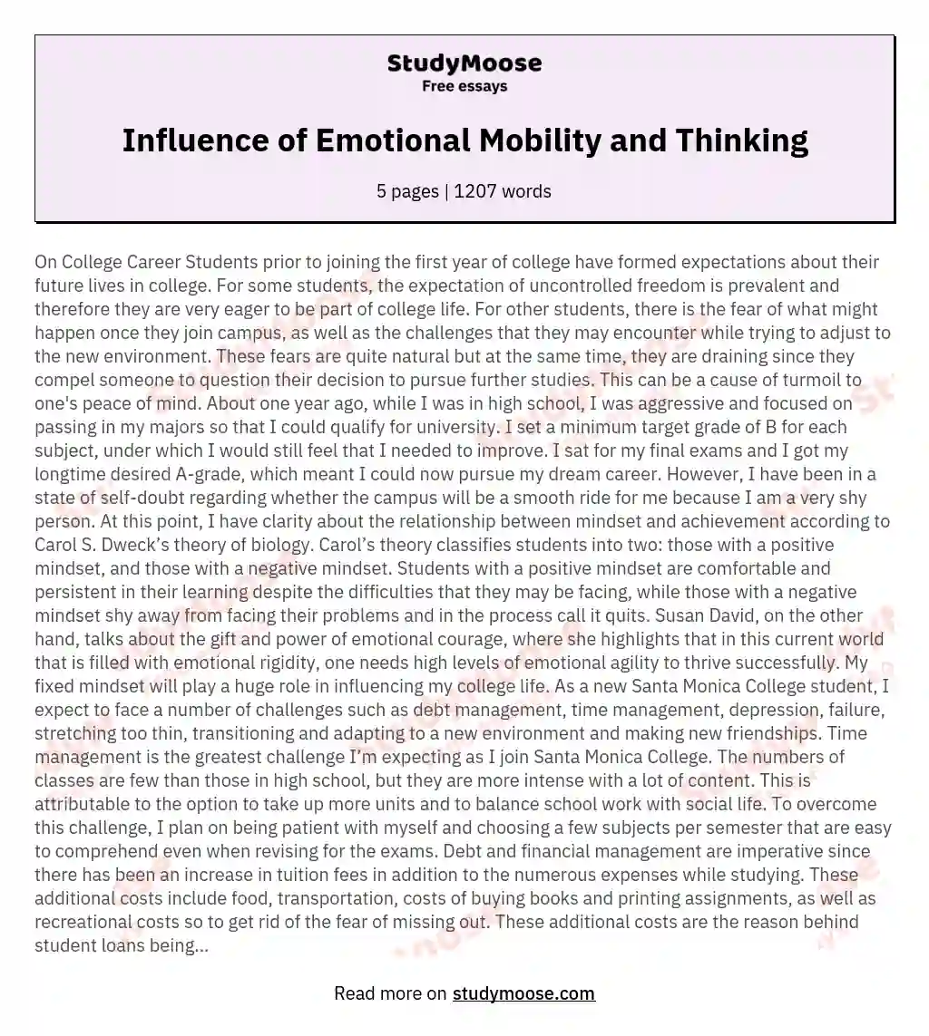 Influence of Emotional Mobility and Thinking essay