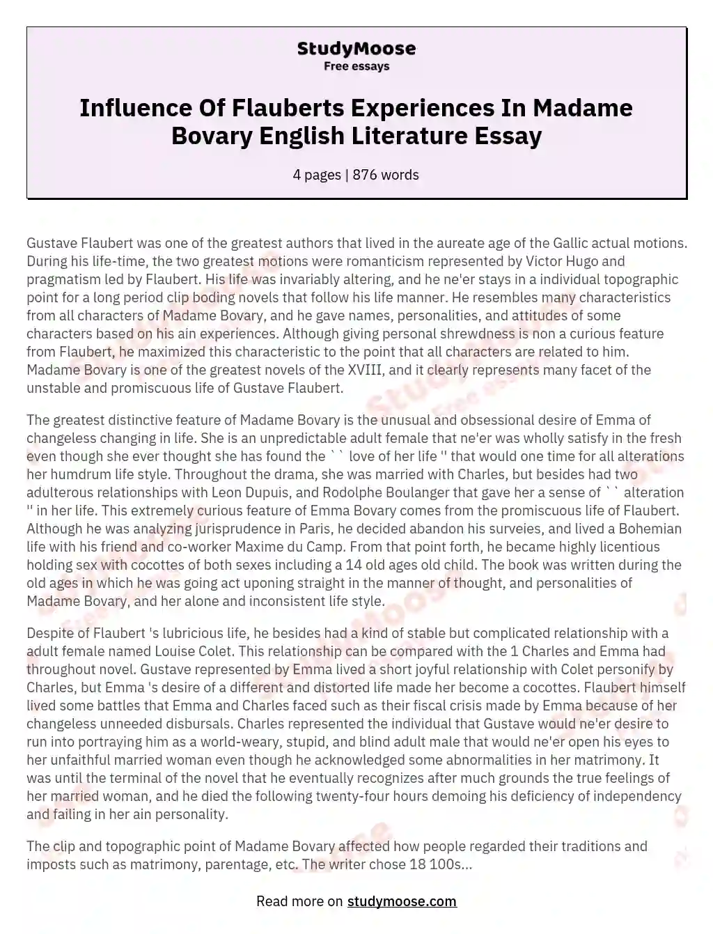 Influence Of Flauberts Experiences In Madame Bovary English Literature Essay essay