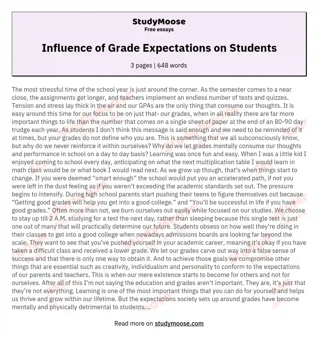 Influence of Grade Expectations on Students essay