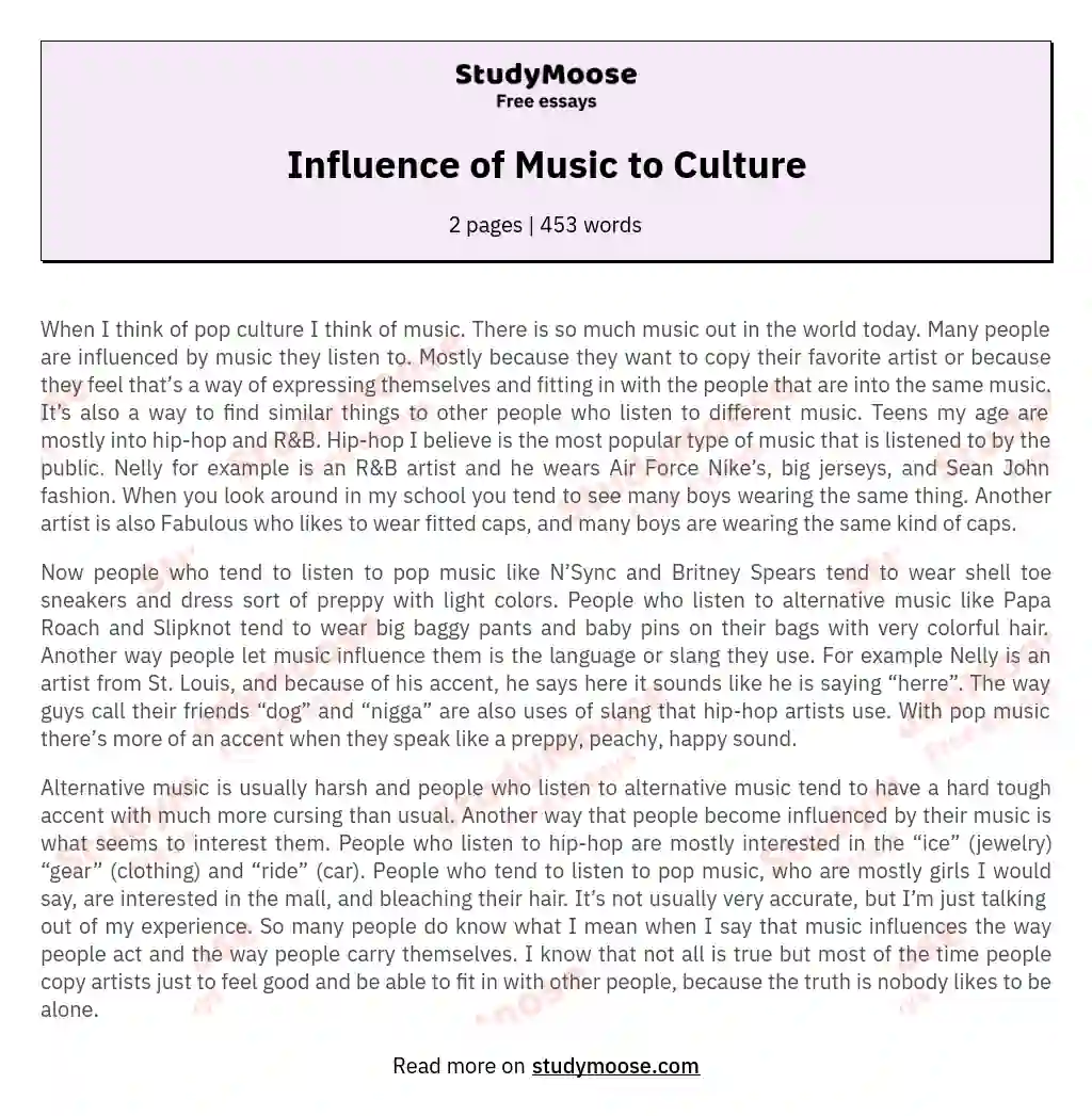 essay on influence on music