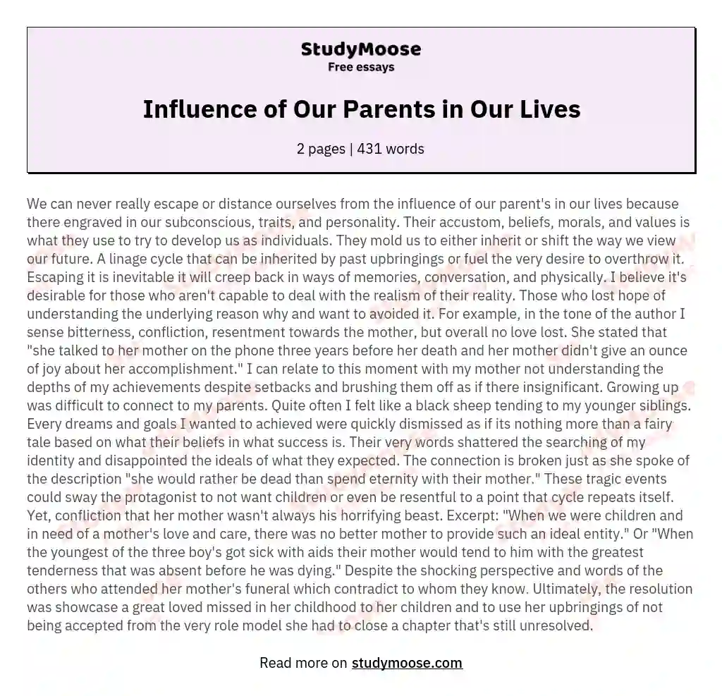 Influence of Our Parents in Our Lives