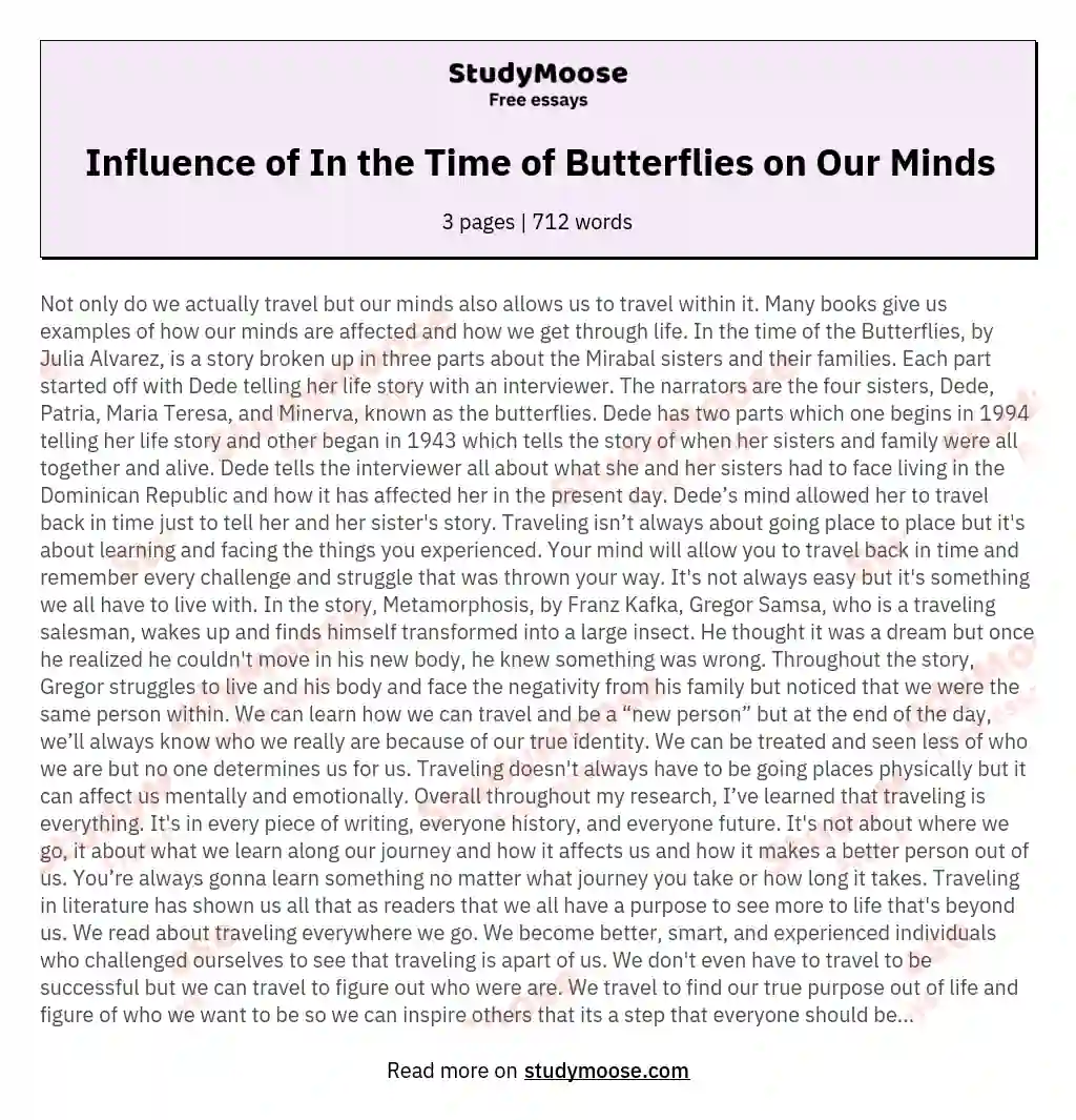 Influence of In the Time of Butterflies on Our Minds essay