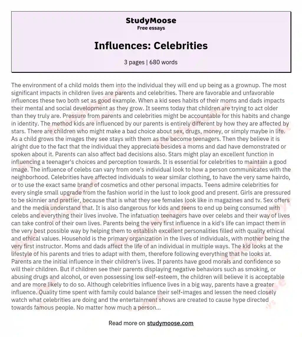Influences: Celebrities essay