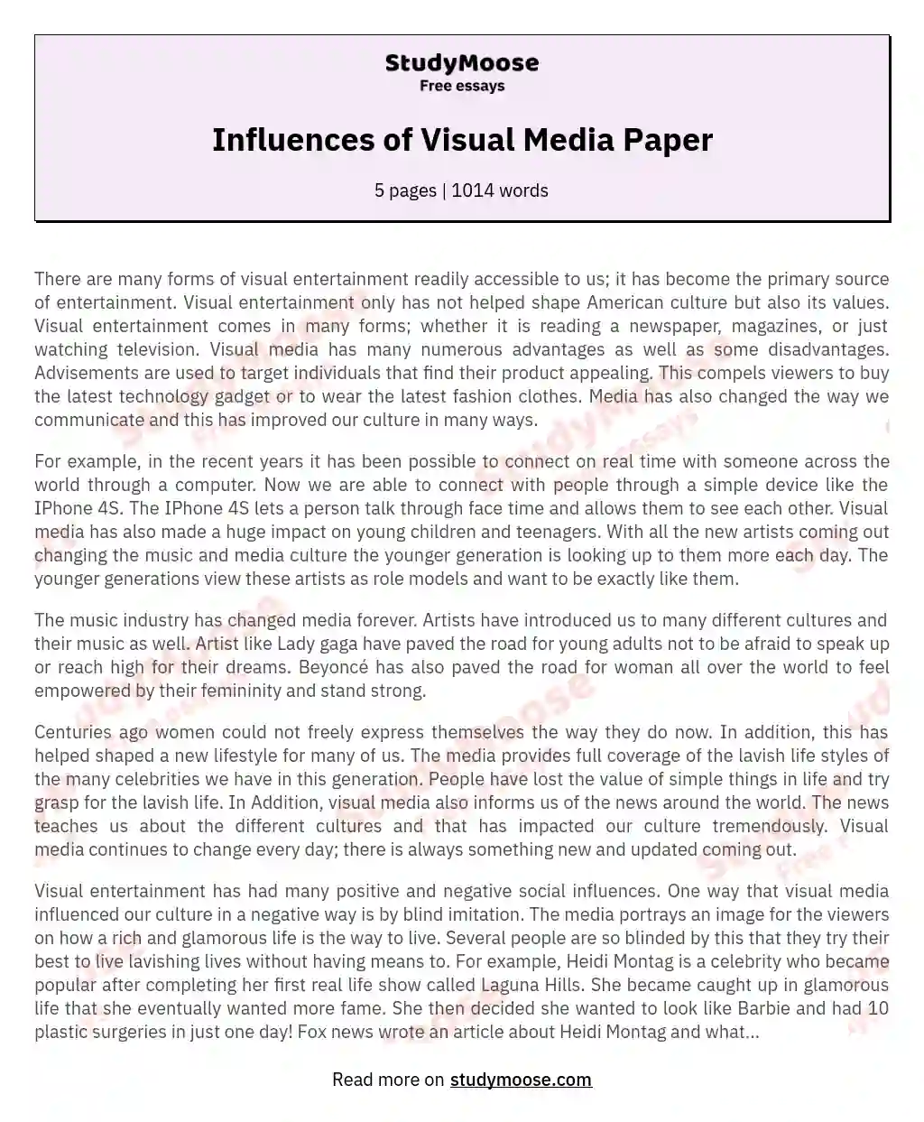 Influences of Visual Media Paper