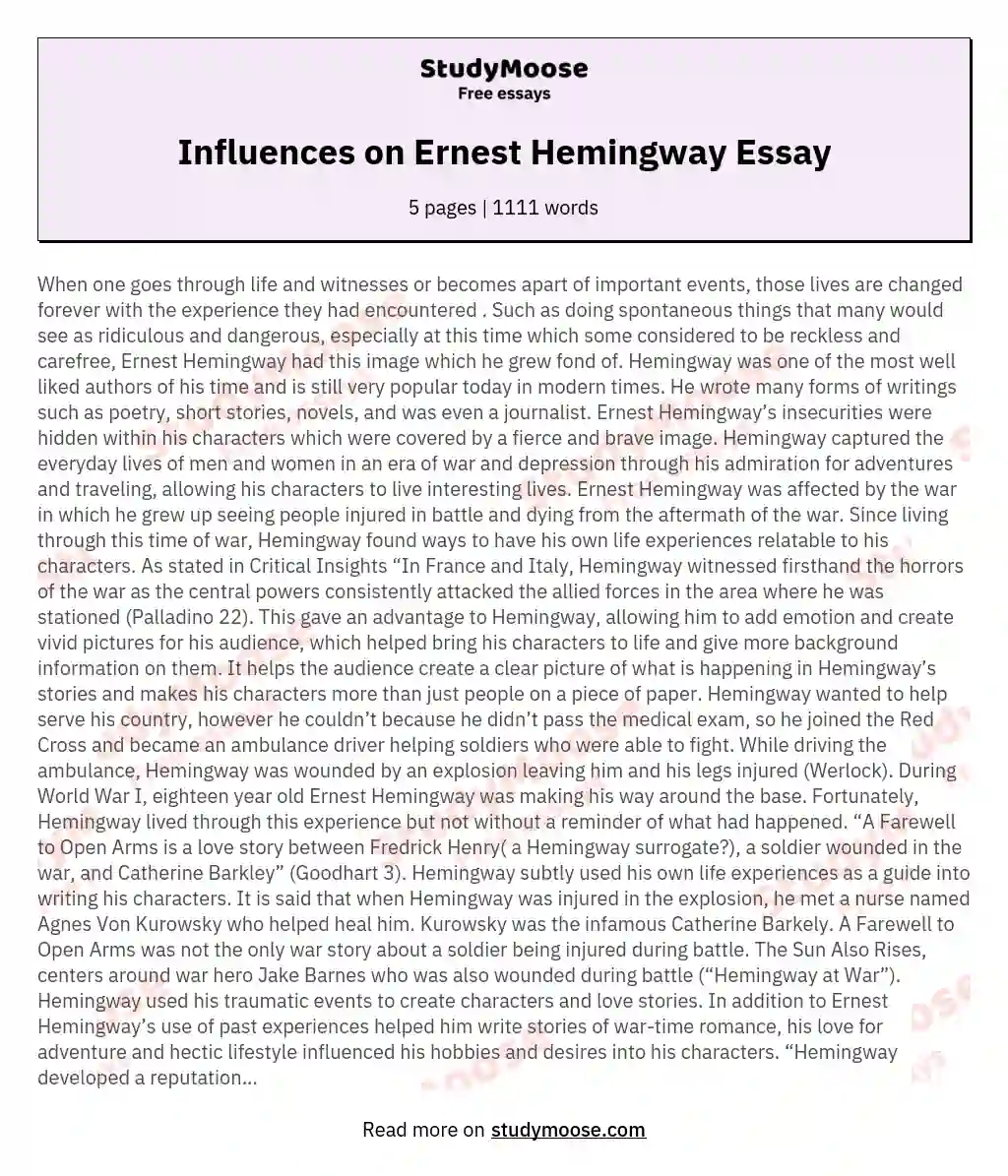 essay on ernest hemingway