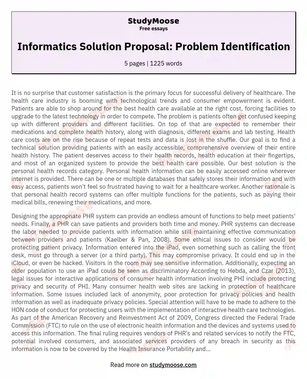Informatics Solution Proposal: Problem Identification essay