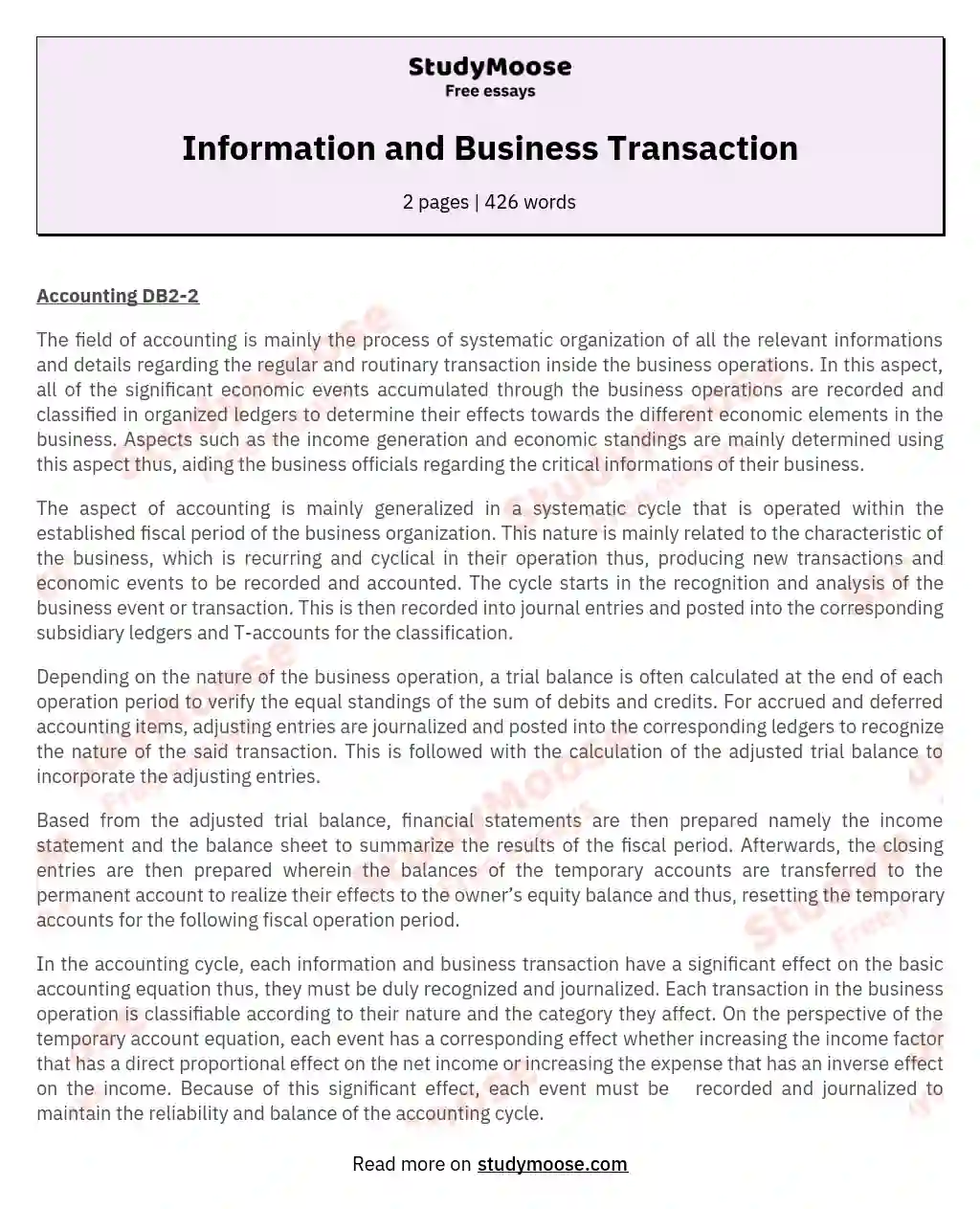 Information and Business Transaction essay