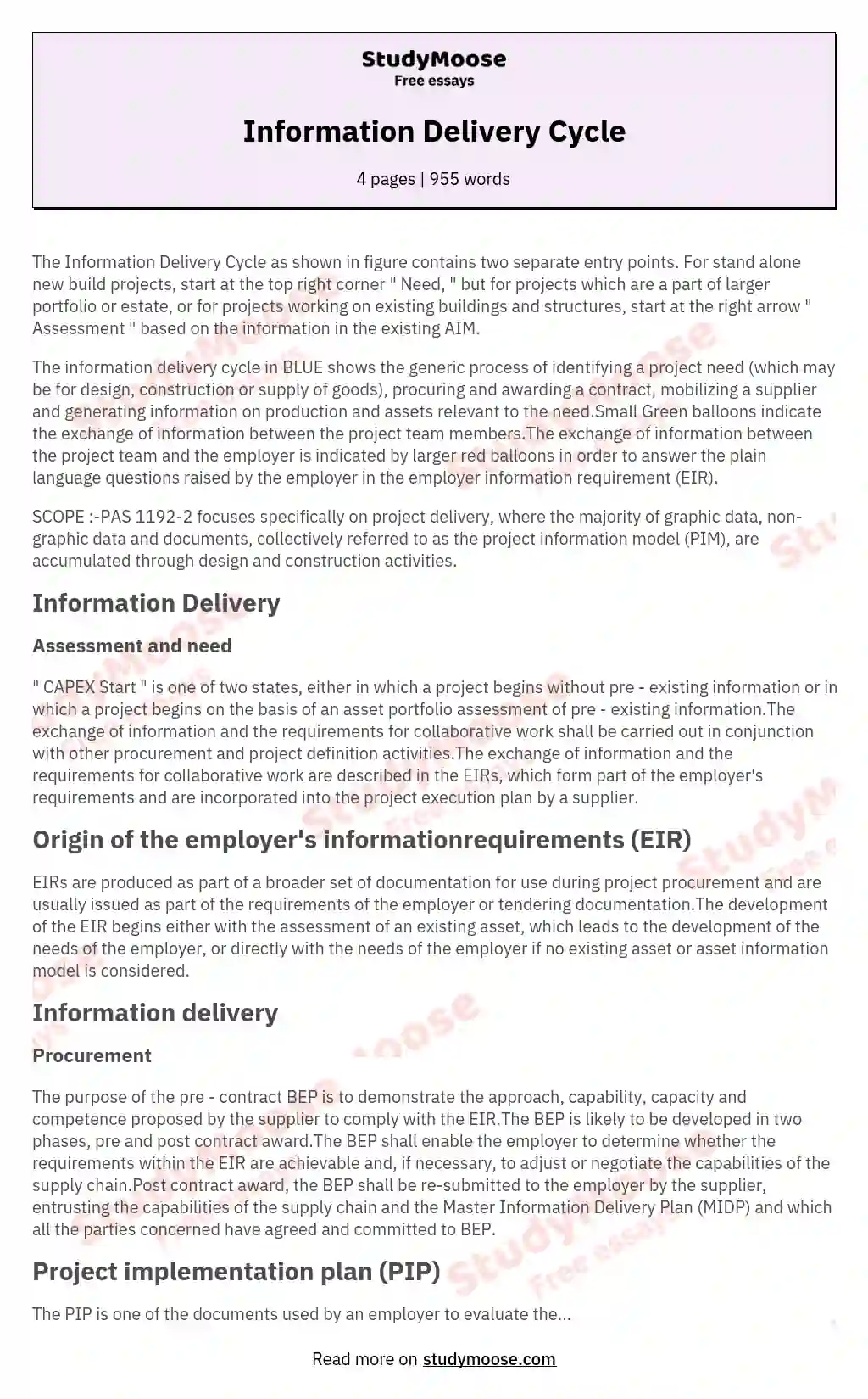 Information Delivery Cycle essay