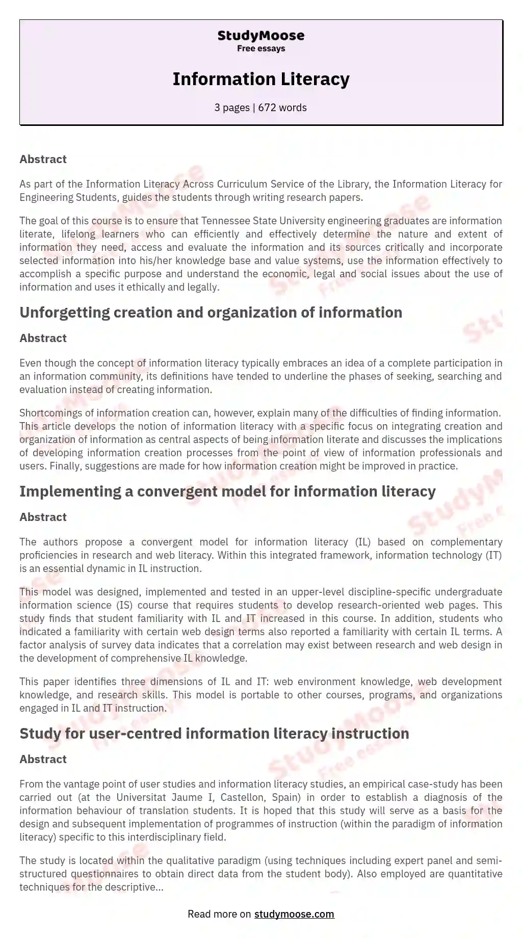 information literacy essay topics