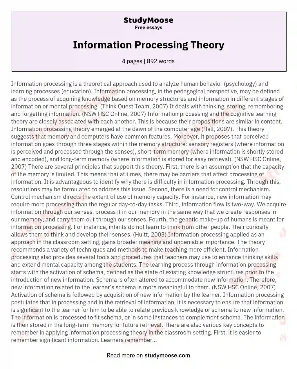 Information Processing Theory essay