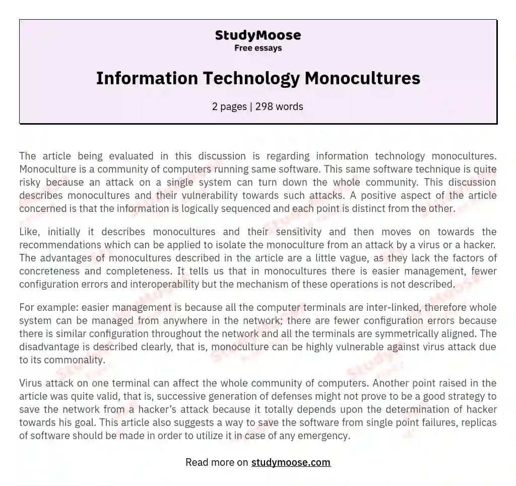 Information Technology Monocultures essay