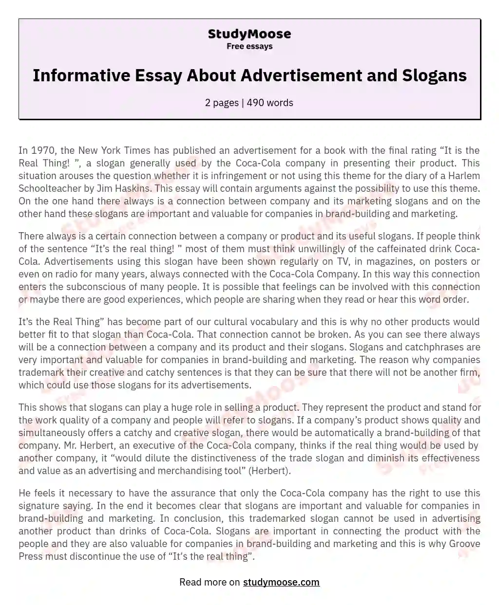 Informative Essay About Advertisement and Slogans