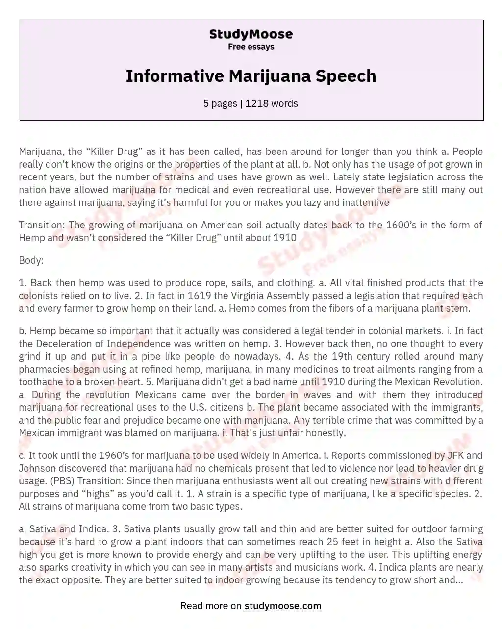 Informative Marijuana Speech essay