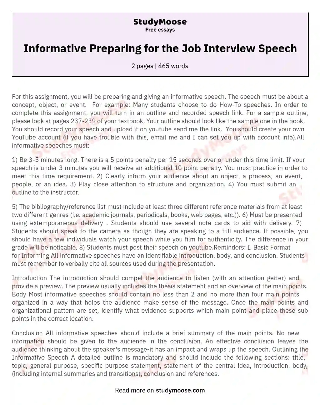 Informative Preparing for the Job Interview Speech