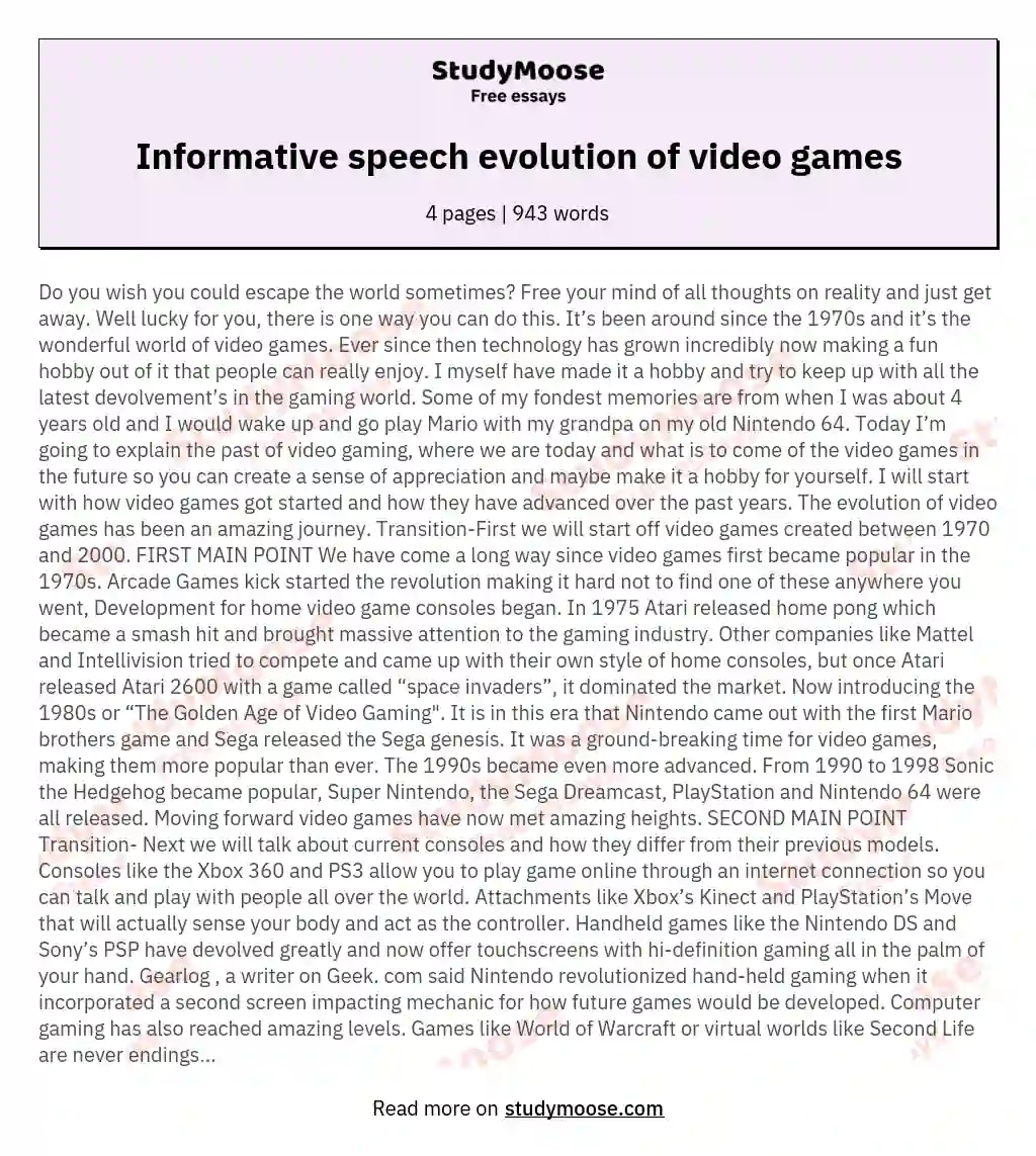 Informative speech evolution of video games essay