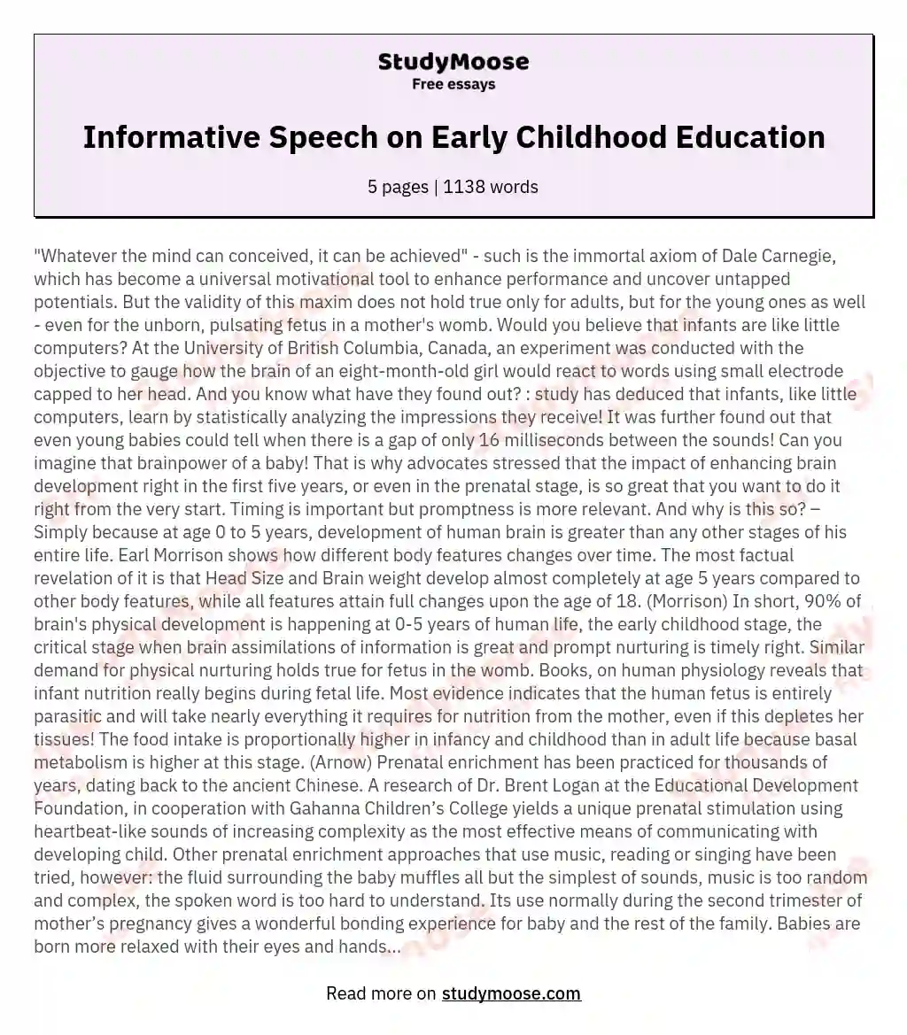 Informative Speech on Early Childhood Education essay